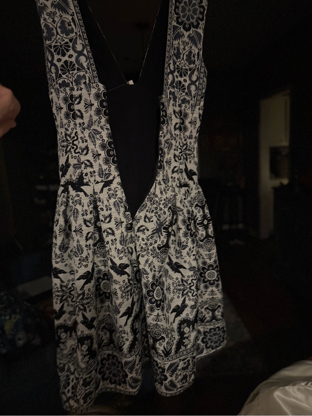 Anthropologie Black & White Backless Floral Print Dress
